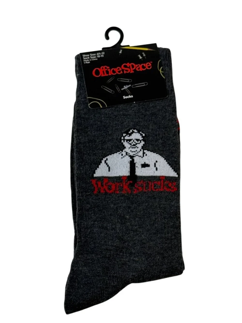 Office Space Work Sucks Gray Crew Socks Movie Novelty